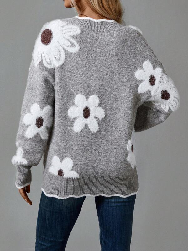 Sylvie | Elegante V-Hals Bloemen Trui