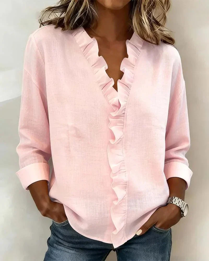 Ruchet | Blouse met ruches en V-hals, lichtgewicht stof
