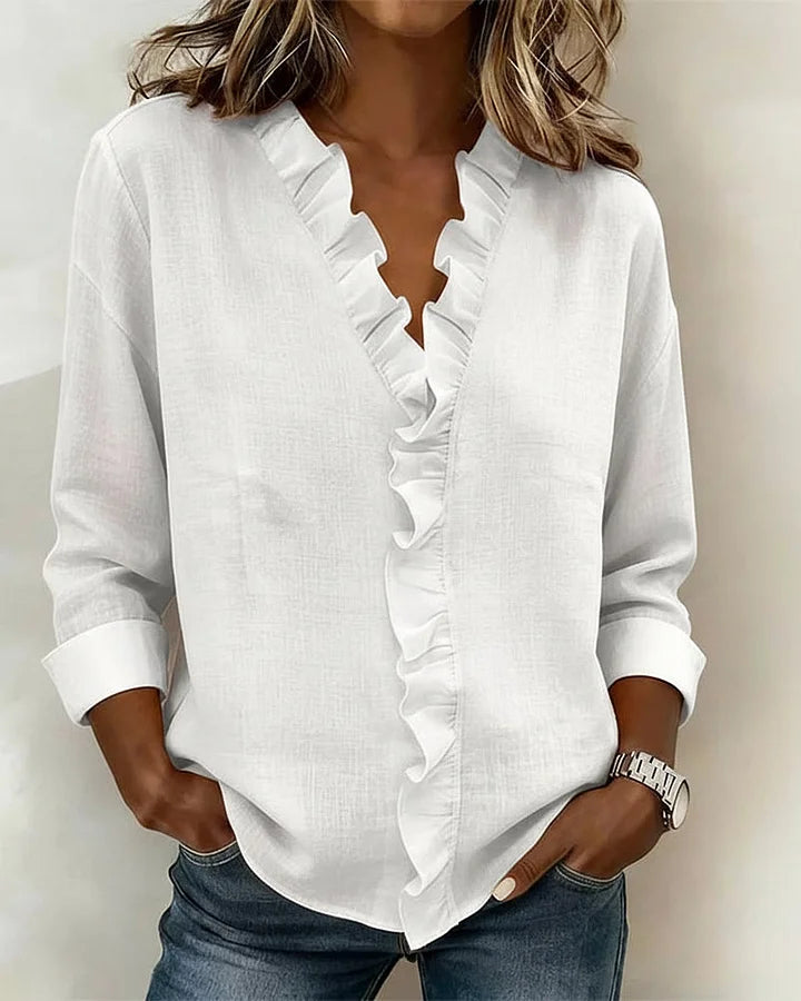 Ruchet | Blouse met ruches en V-hals, lichtgewicht stof