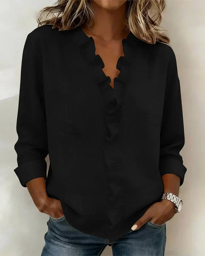 Ruchet | Blouse met ruches en V-hals, lichtgewicht stof