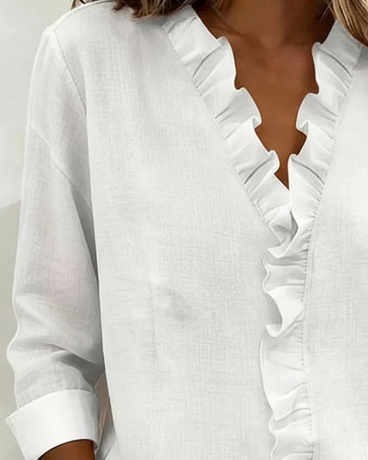 Ruchet | Blouse met ruches en V-hals, lichtgewicht stof