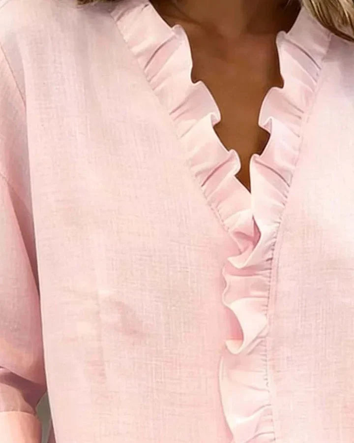 Ruchet | Blouse met ruches en V-hals, lichtgewicht stof
