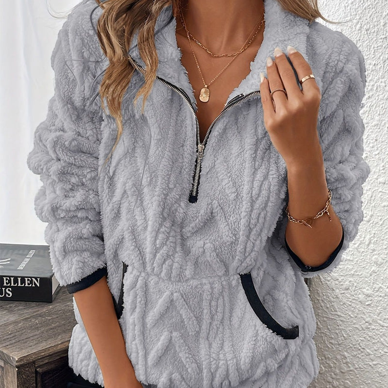 Briella – Fuzzy Sweatshirt met halve rits en zakken 1