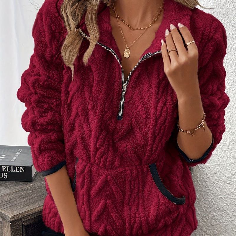 Briella – Fuzzy Sweatshirt met halve rits en zakken 3