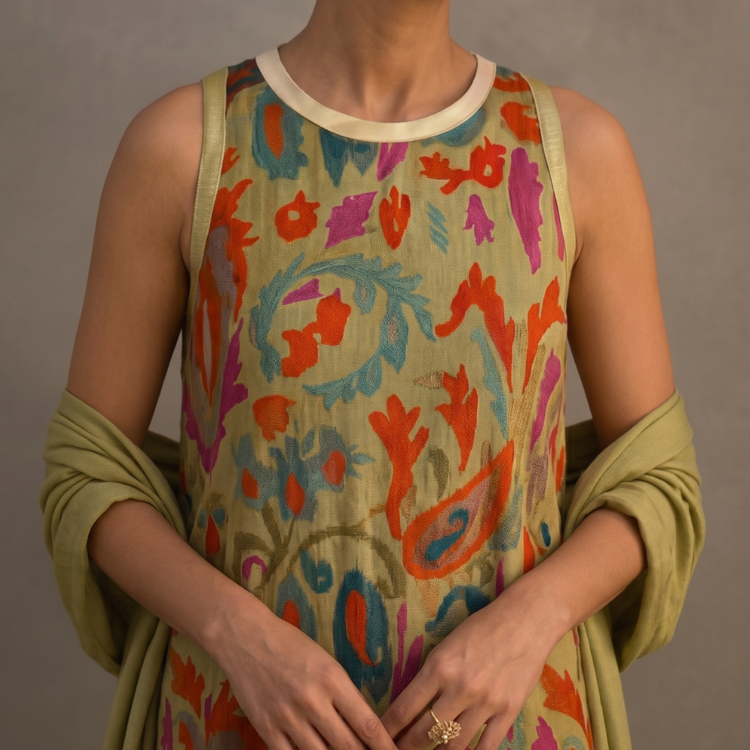 Daniela | Lange jurk met print en bijpassend vest