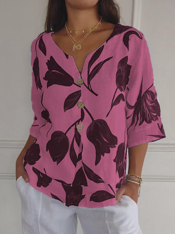 Despoina | Elegante top met bloemenprint en knoopjes