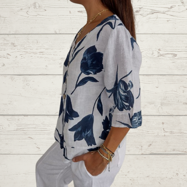 Despoina | Elegante top met bloemenprint en knoopjes