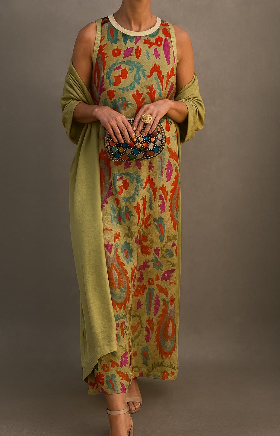 Elina | Maxi-jurk met print en vestje