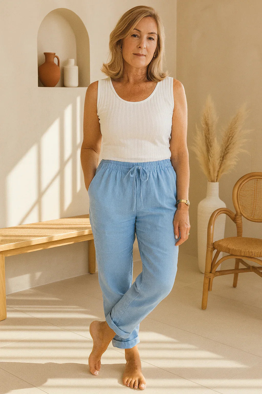 Elisse | Casual broek van katoen en linnen