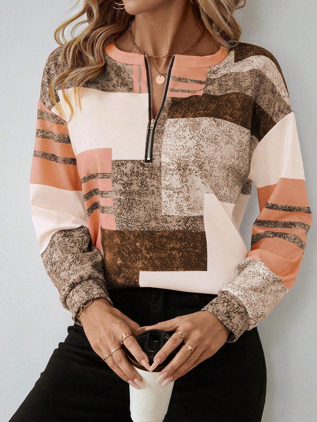 Marisa | Trui met grafische print en ritssluiting