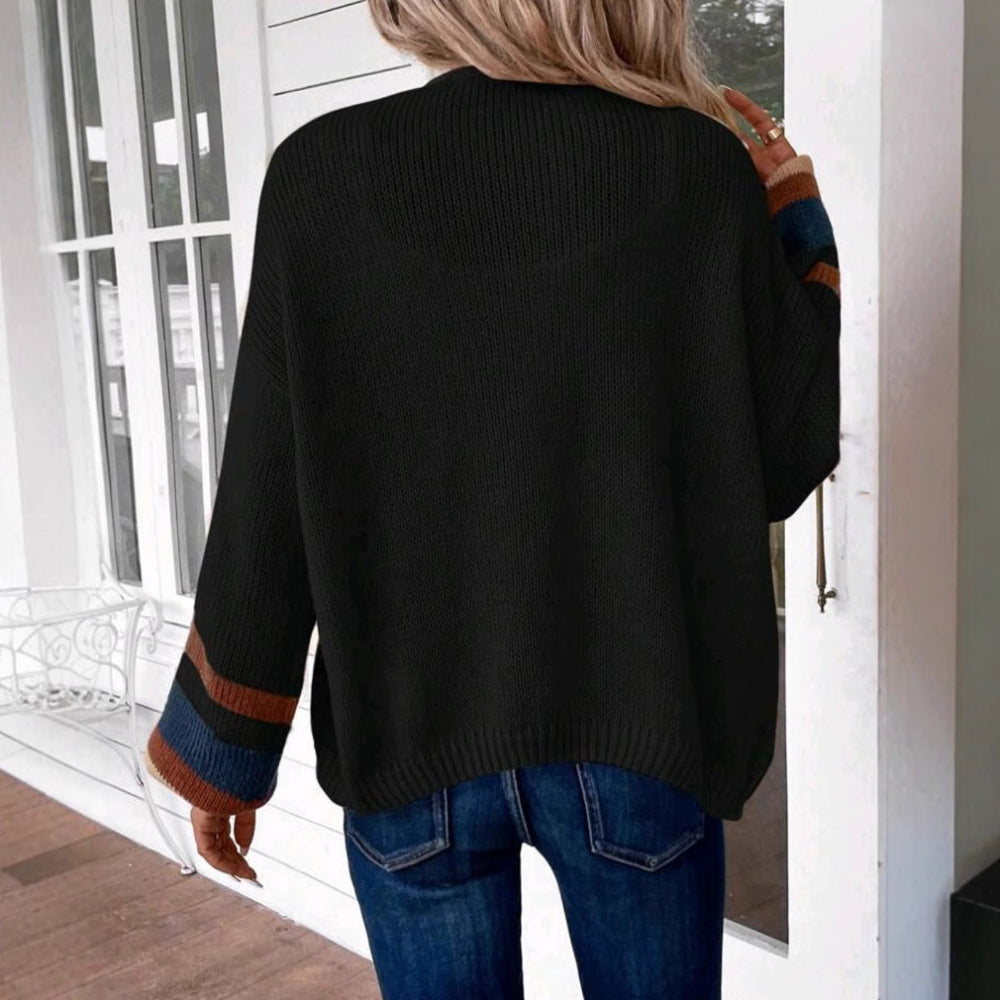 JANTHE™ - Comfortabele open voorkant gestreepte cardigan met lantaarnmouwen 3