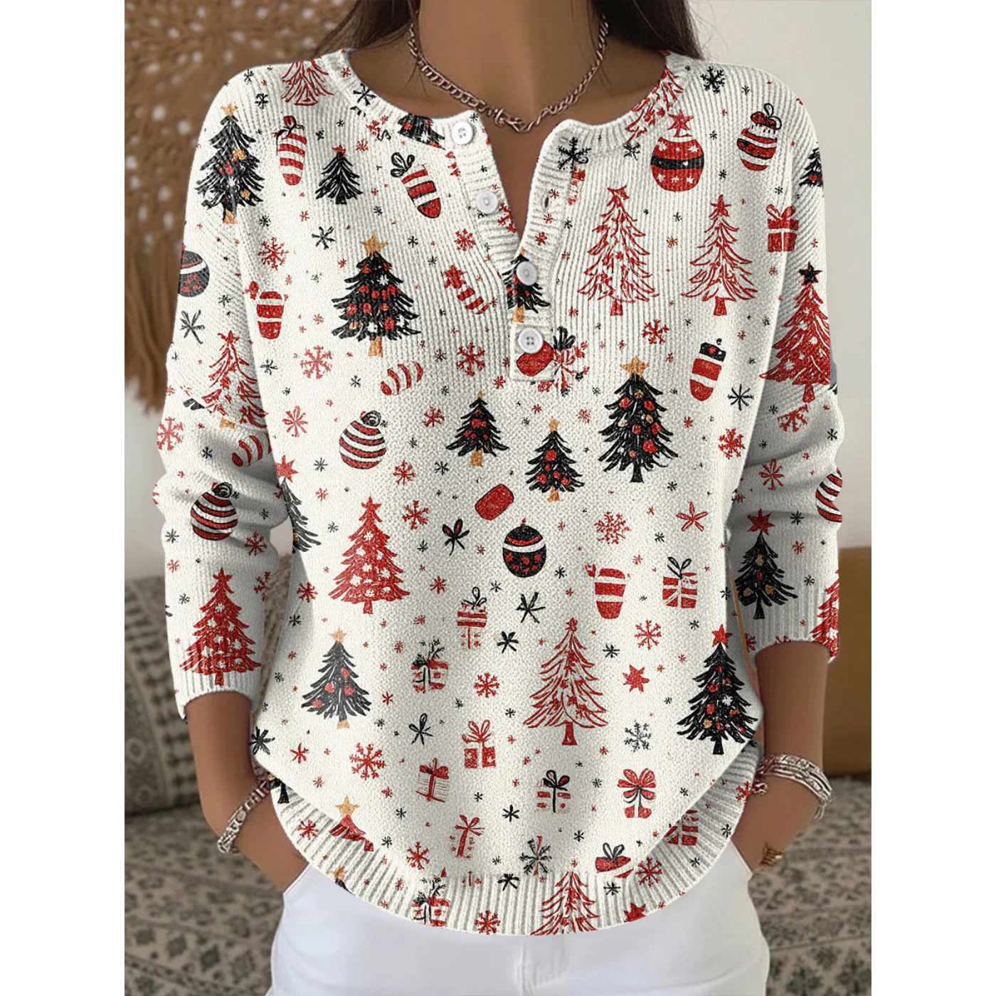 Kendra™ | Feestelijke kersttrui met knoopjes 0
