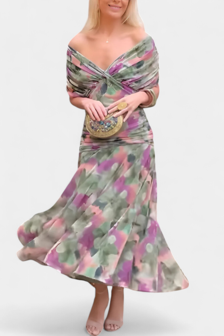 Luna | Lange jurk met bloemenprint en V-halslijn