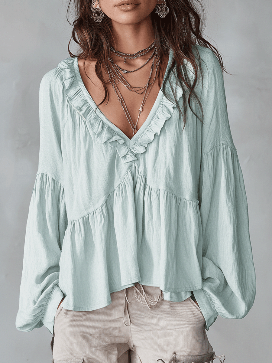 Cali | Luchtige, vintage-geïnspireerde bohemian blouse met ruches