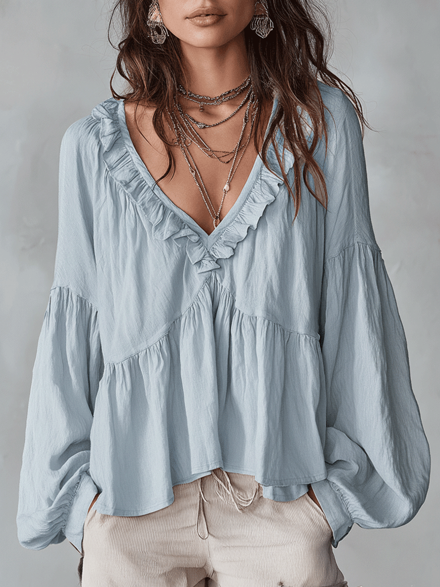 Cali | Luchtige, vintage-geïnspireerde bohemian blouse met ruches
