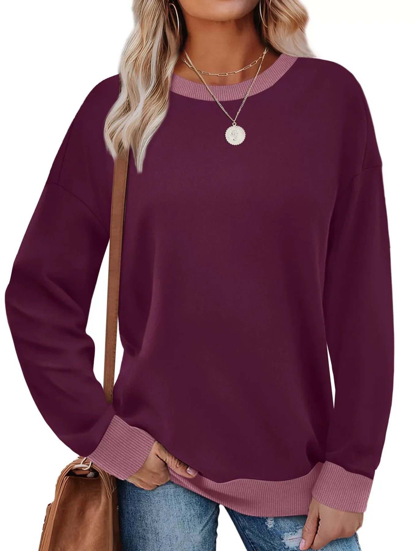 MARGARET™ - Sweatshirt met ronde hals en lange mouwen en contrasterende bies 6