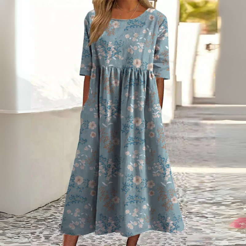 Mandy | Midi-jurk met bloemenprint en moeiteloze buikbedekking
