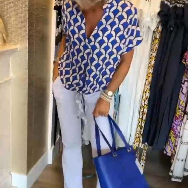 Naskia | Blouse met korte mouwen en V-hals