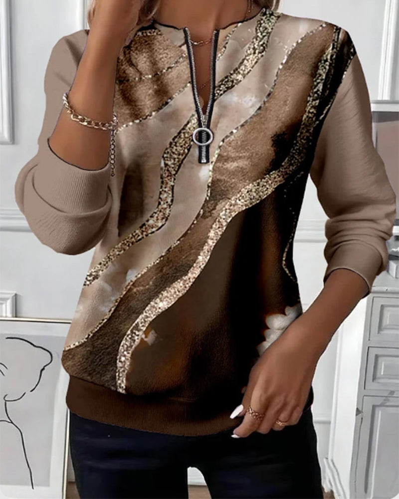 Sweatshirt met halve rits en vintage print 0
