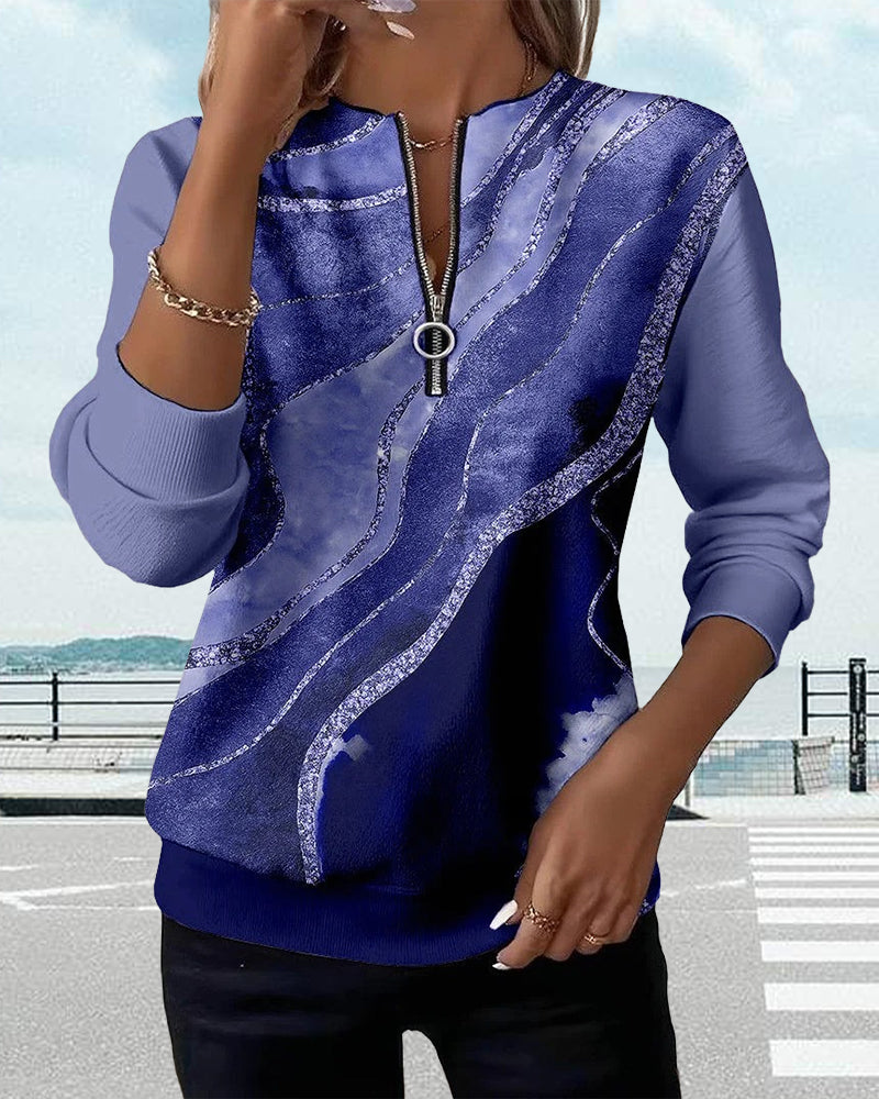 Sweatshirt met halve rits en vintage print 3