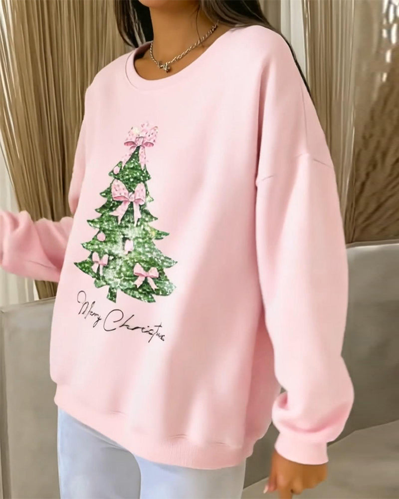 Sweatshirt met ronde hals en lange mouwen en kerstprint 1