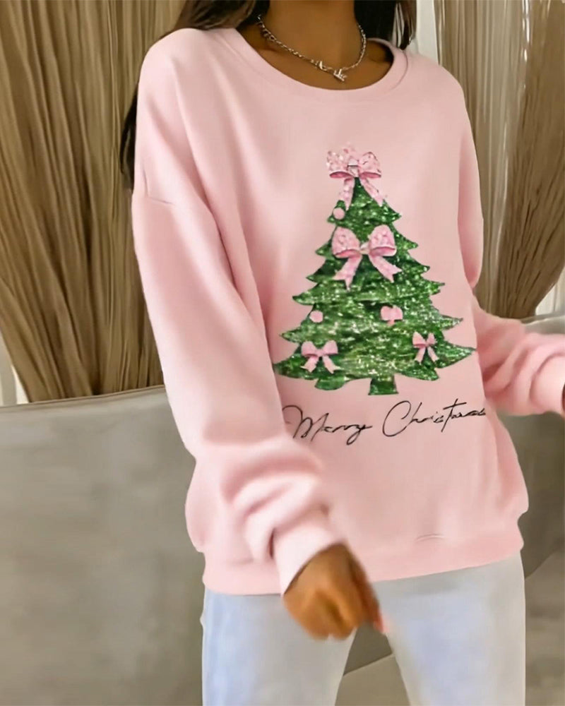 Sweatshirt met ronde hals en lange mouwen en kerstprint 2