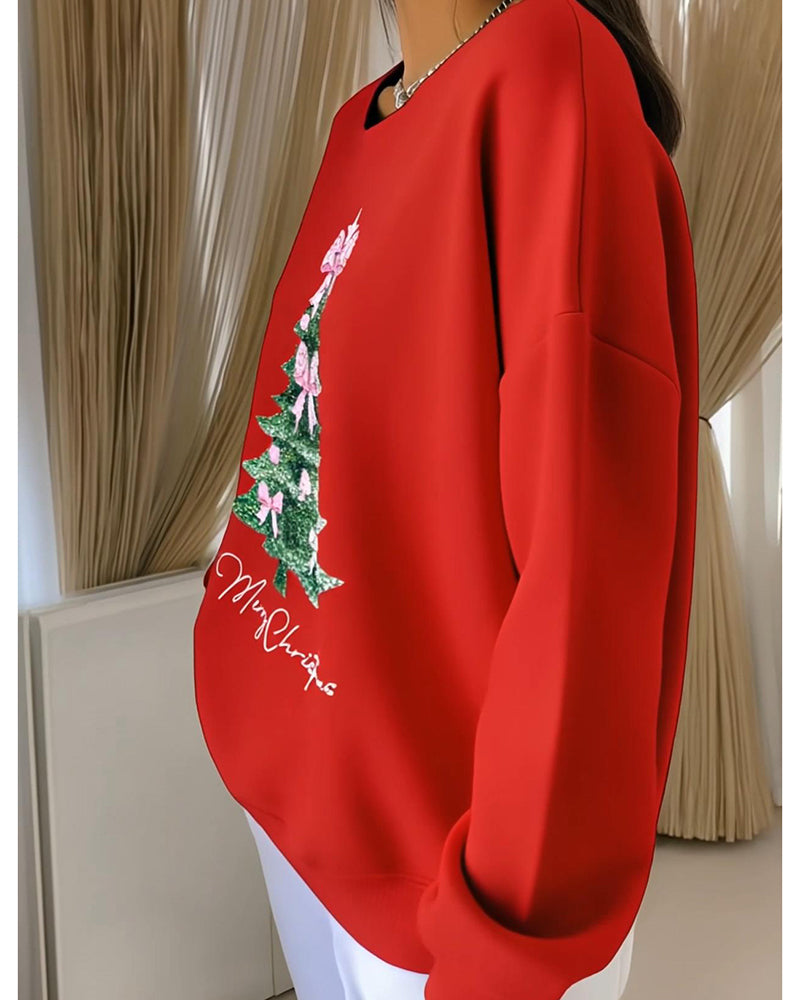 Sweatshirt met ronde hals en lange mouwen en kerstprint 5