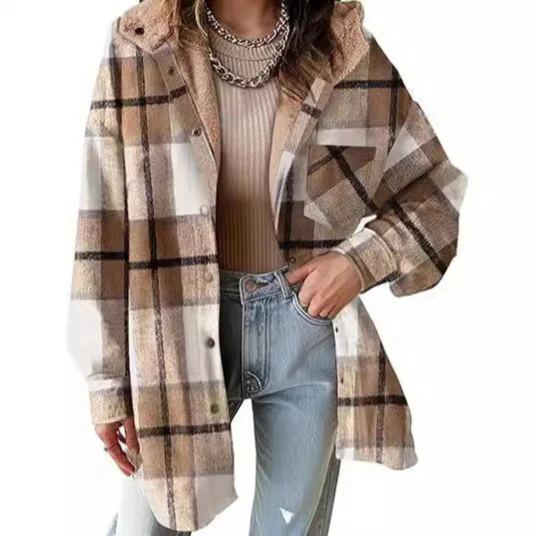 TALLULAH™ - Relaxed Fit Geruite Jas met Capuchon 0