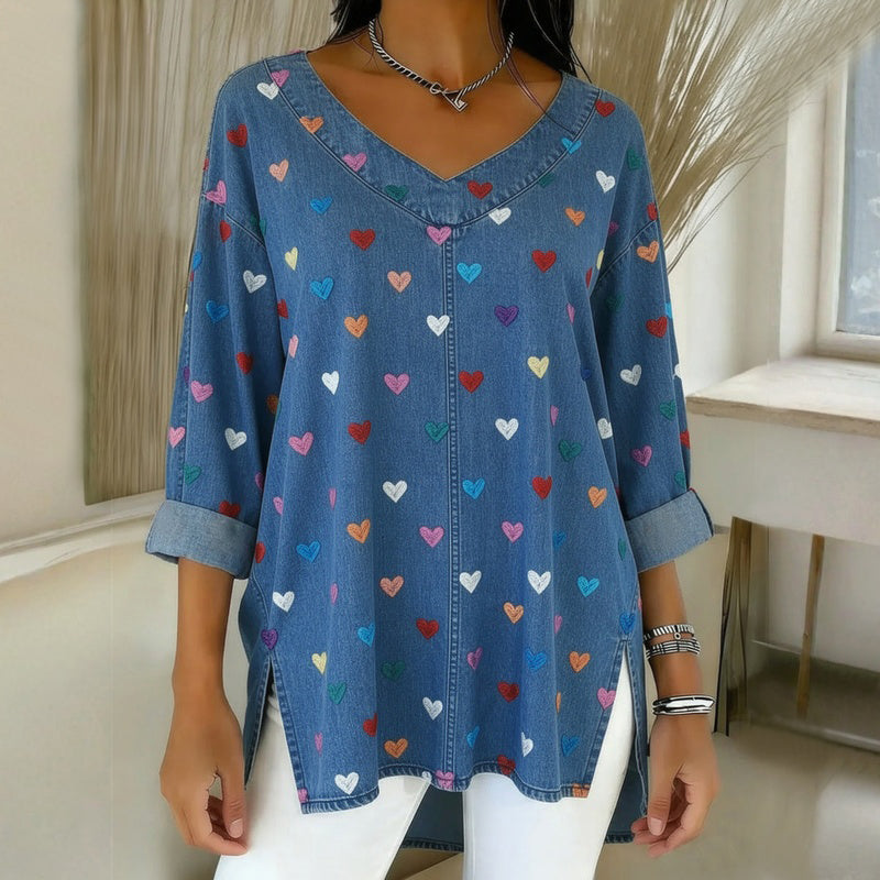 Amaya | Vintage Blouse met Hartjesprint