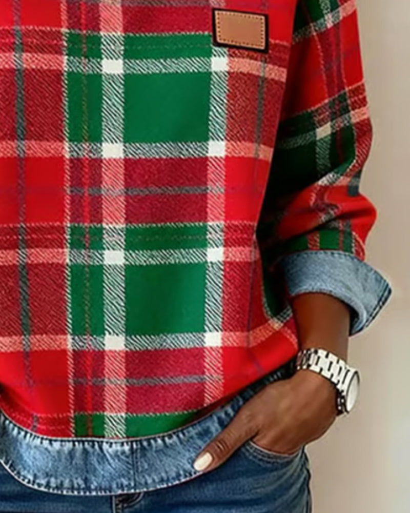 Anika | Casual trui met ronde hals en denim patchwork