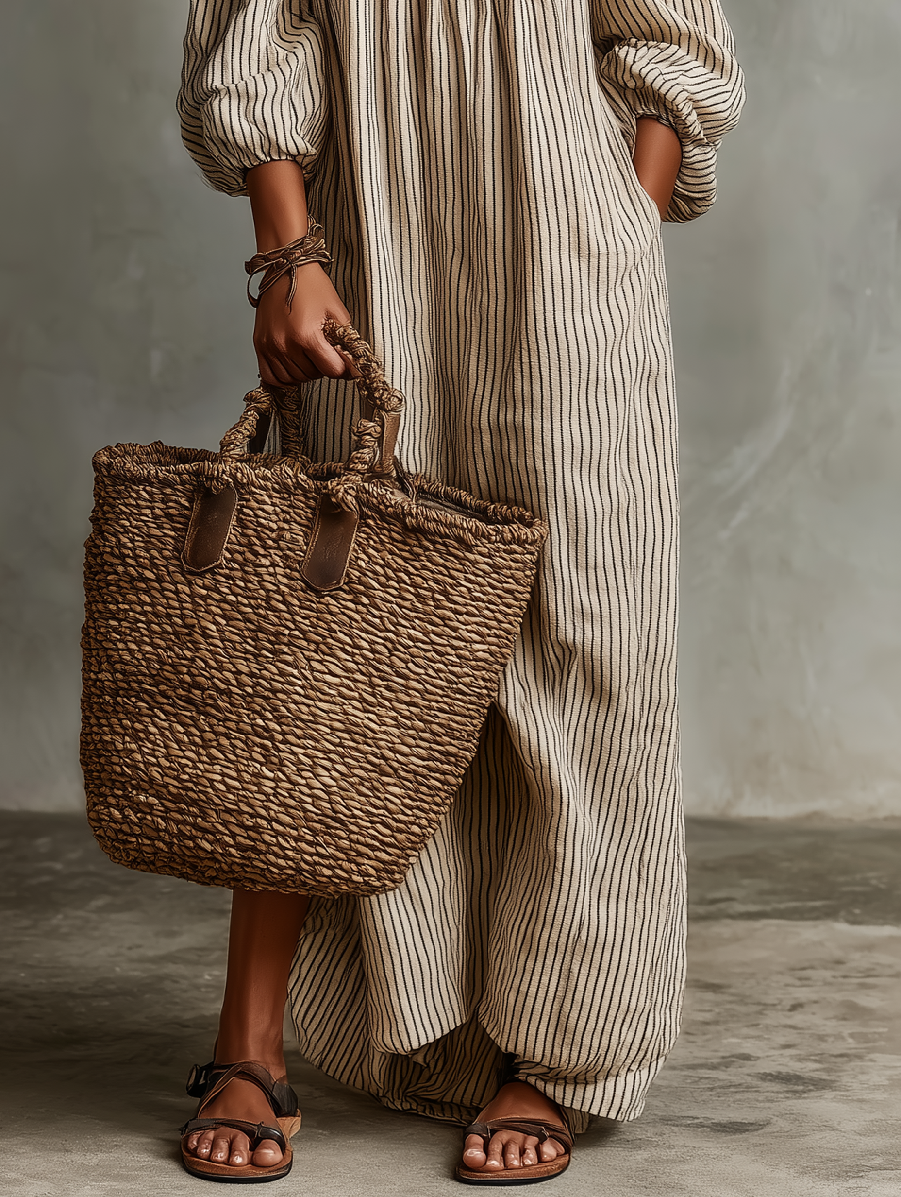 Carme | Lange jurk van katoen en linnen met een off-the-shoulder design
