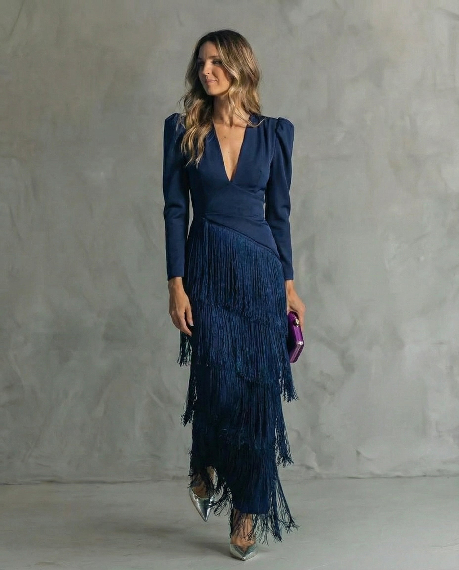 Clara | Elegante jurk met mouwen met franjes