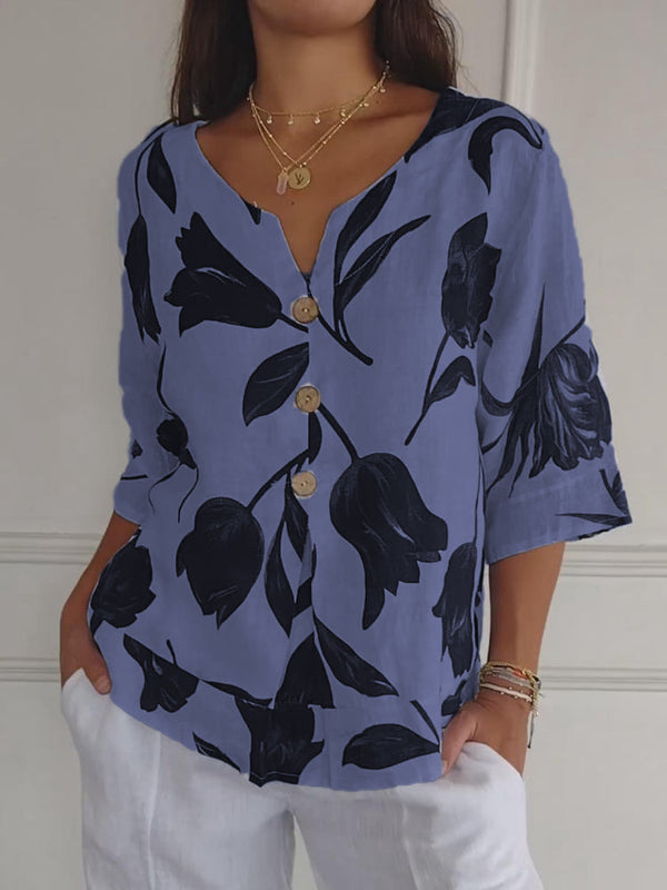 Despoina | Elegante top met bloemenprint en knoopjes