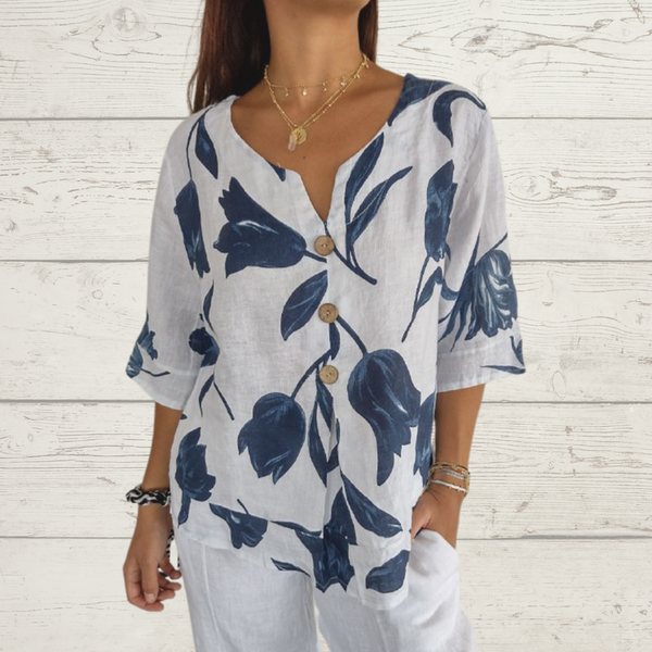 Despoina | Elegante top met bloemenprint en knoopjes