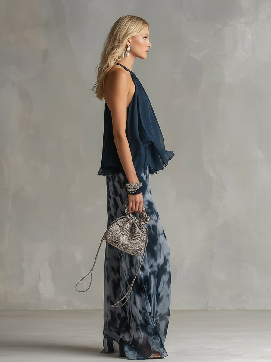 Elea | Elegante top met zwierige lijnen en wijde broek set