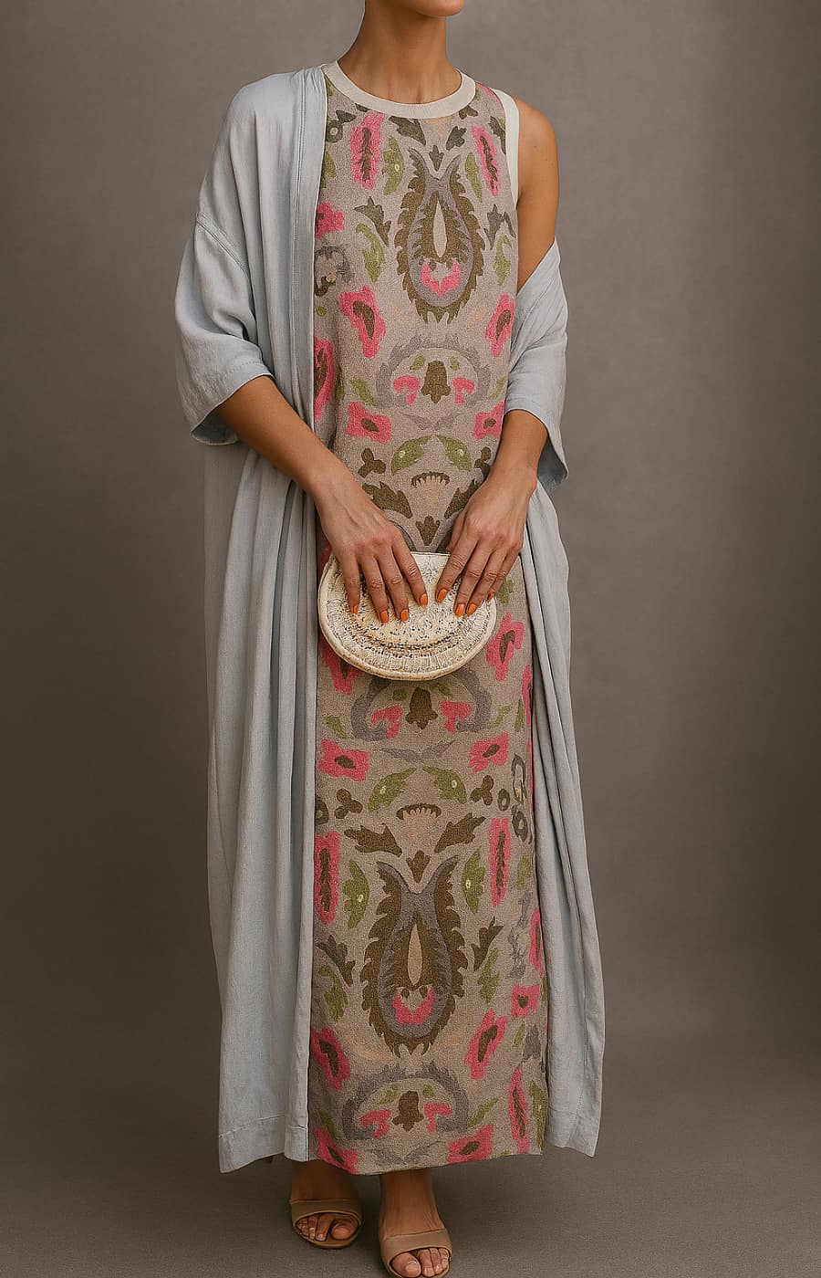 Elina | Maxi-jurk met print en vestje