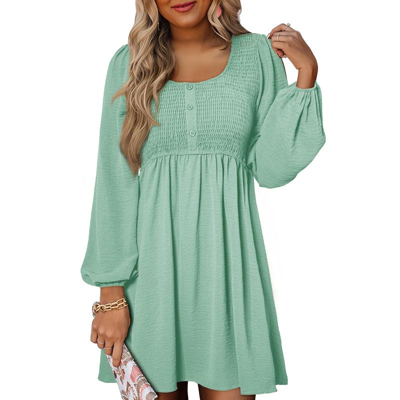 HARPER™ - Casual gesmokte A-lijn jurk met Empire-taille en knoopdetail 7