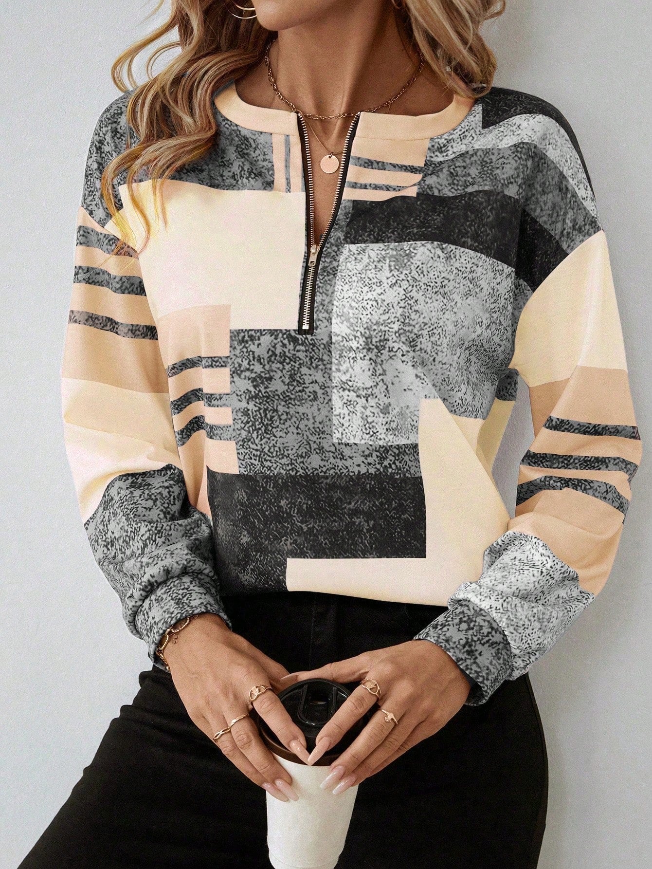 Marisa | Trui met grafische print en ritssluiting
