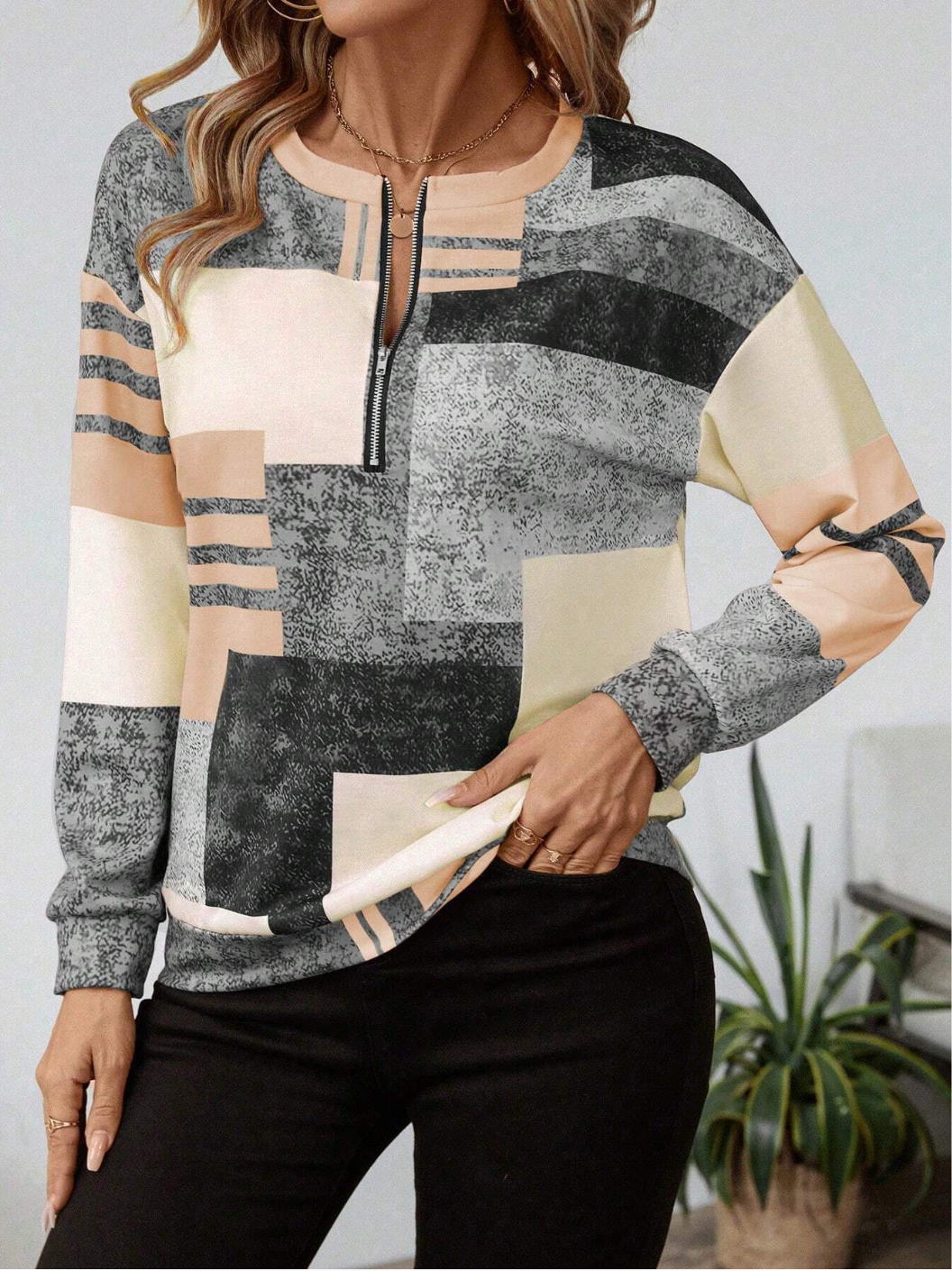 Marisa | Trui met grafische print en ritssluiting