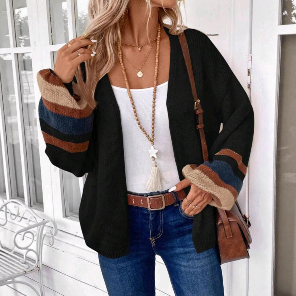 JANTHE™ - Comfortabele open voorkant gestreepte cardigan met lantaarnmouwen 2