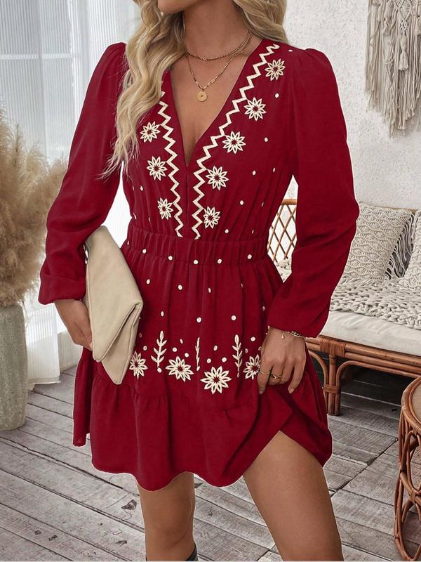 LOTTIE™ - Elegante geborduurde casual jurk met lange mouwen 1