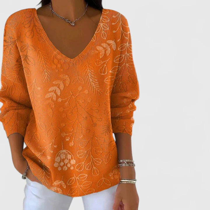 Mirelle | Trui in katoenmix met bladerpatroon