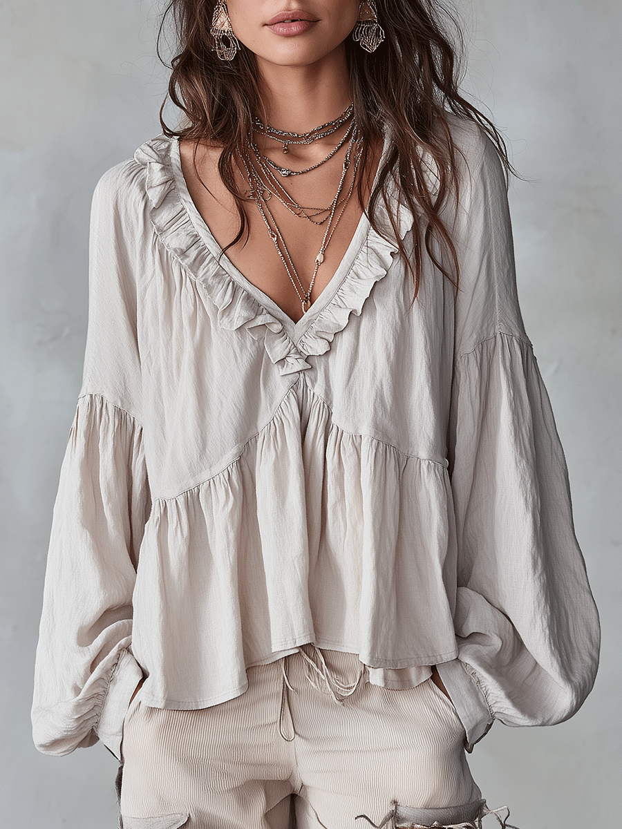 Cali | Luchtige, vintage-geïnspireerde bohemian blouse met ruches