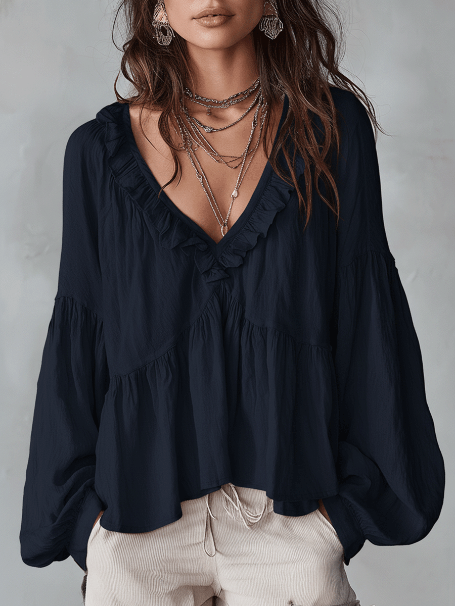 Cali | Luchtige, vintage-geïnspireerde bohemian blouse met ruches