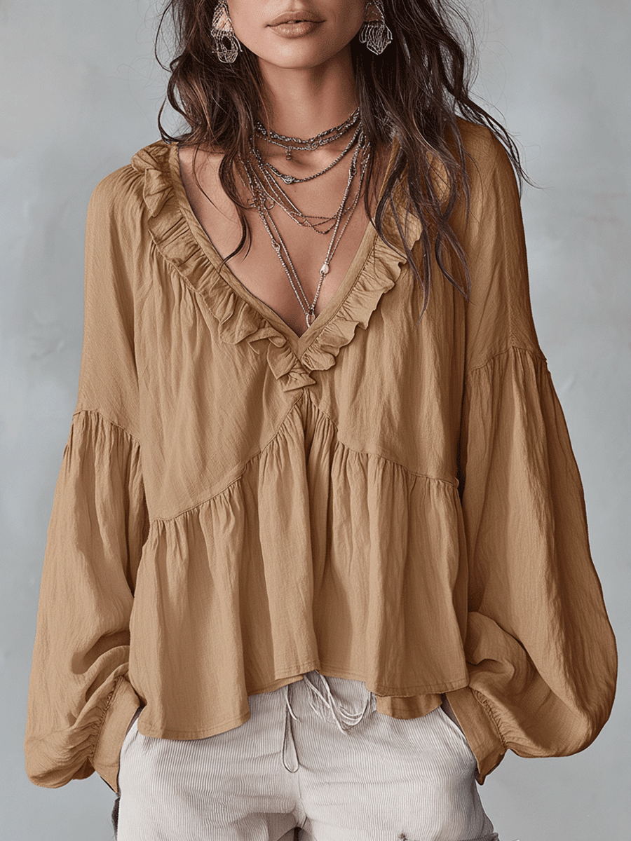 Cali | Luchtige, vintage-geïnspireerde bohemian blouse met ruches
