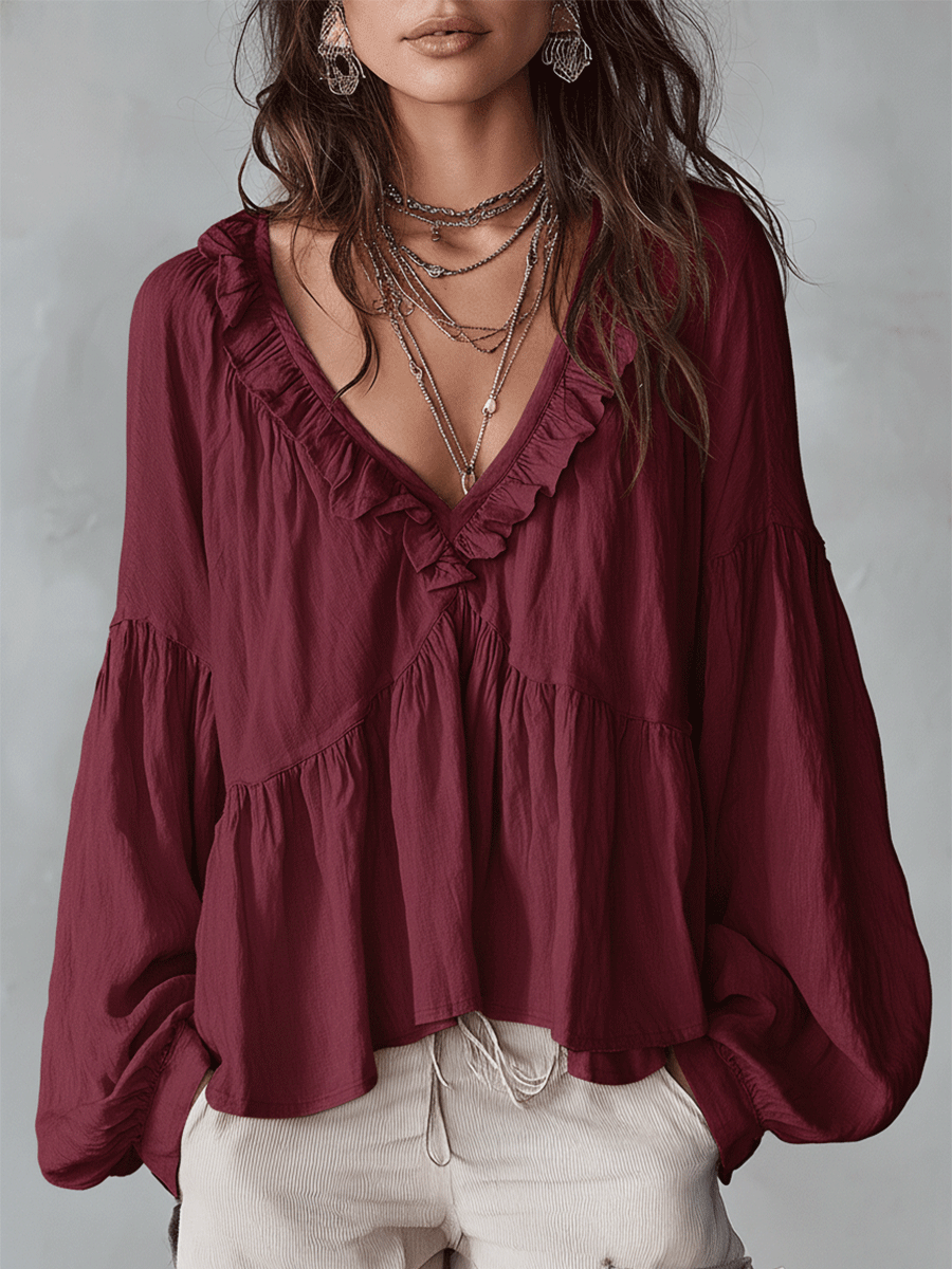 Cali | Luchtige, vintage-geïnspireerde bohemian blouse met ruches