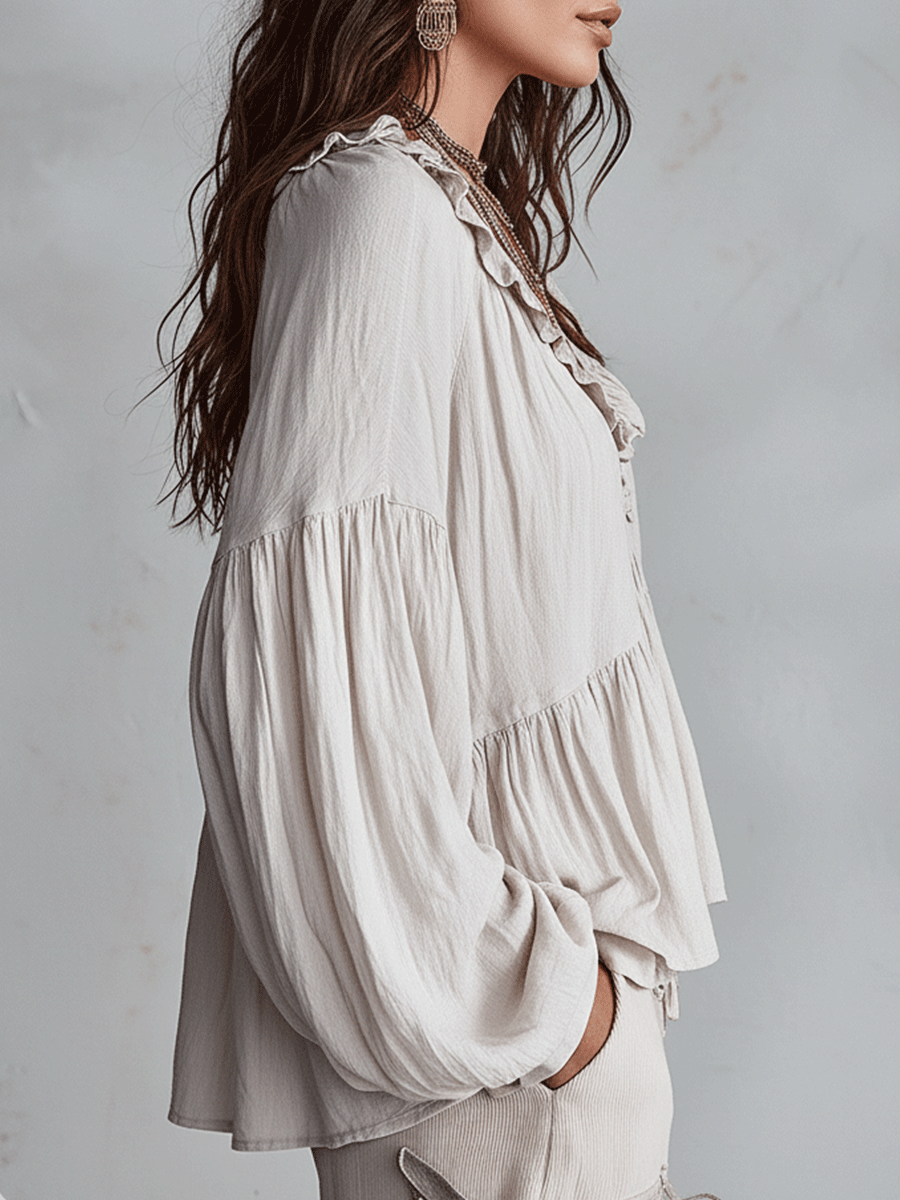 Cali | Luchtige, vintage-geïnspireerde bohemian blouse met ruches