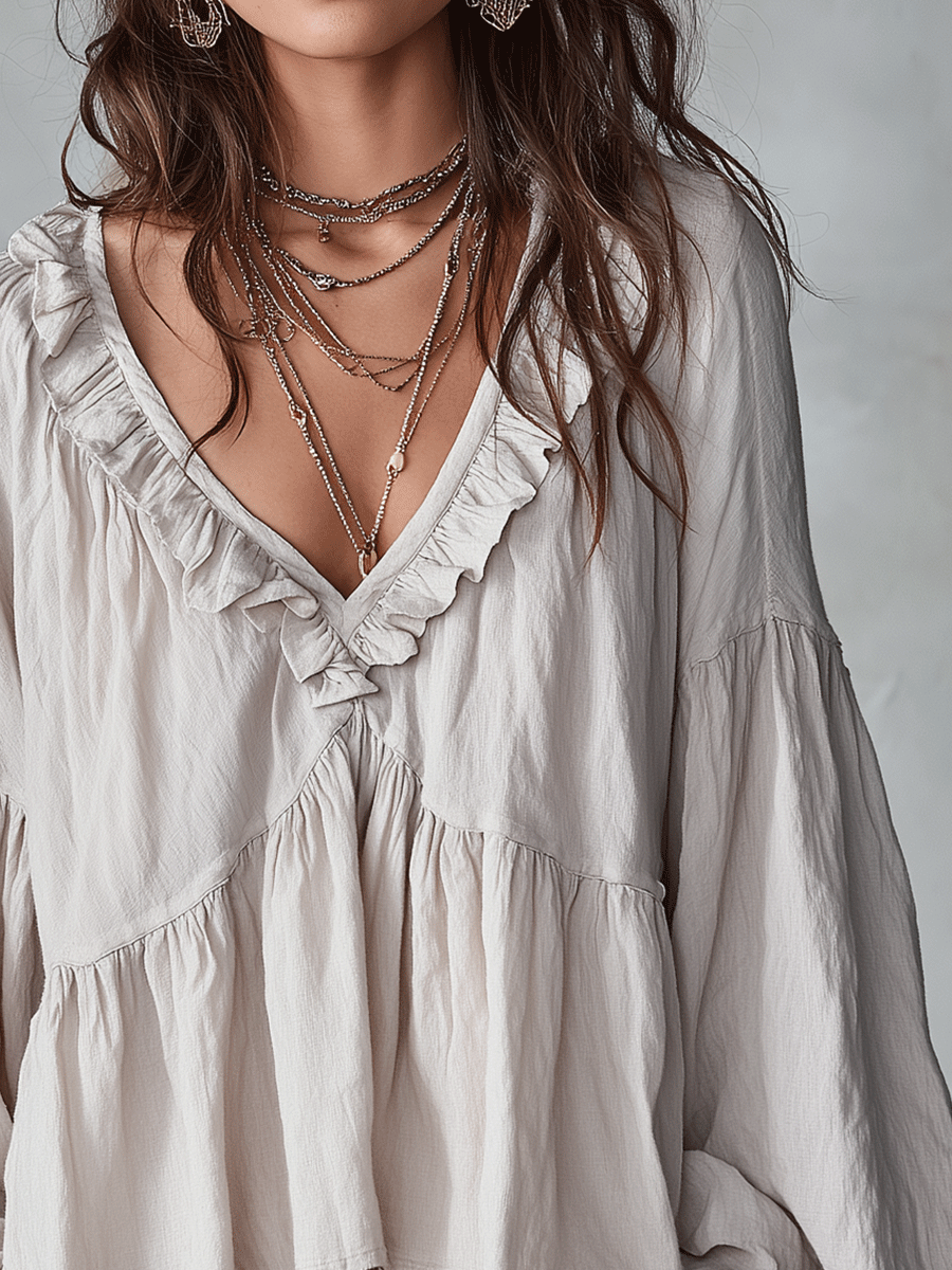 Cali | Luchtige, vintage-geïnspireerde bohemian blouse met ruches