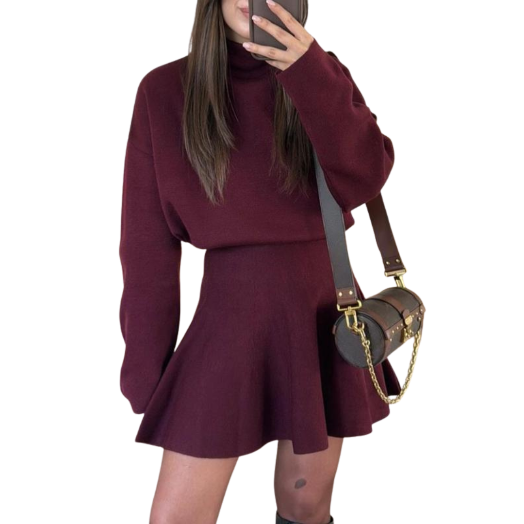 PHOEBE™ - Halfhoge hals, losse gebreide trui-jurk 0