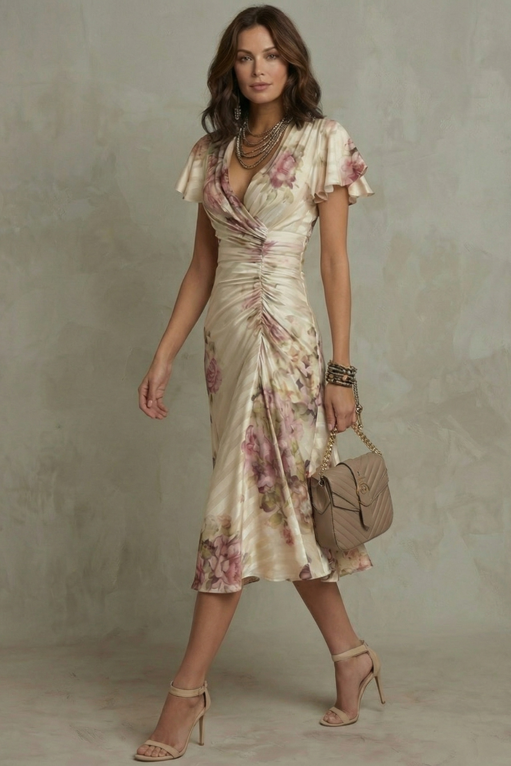 Rosavienne | Vintage satijnromantiek – Midi-jurk